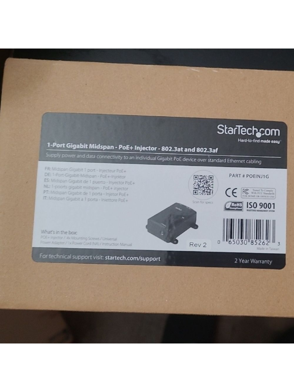 StarTech.com 1-Port Gigabit Midspan PoE Injector